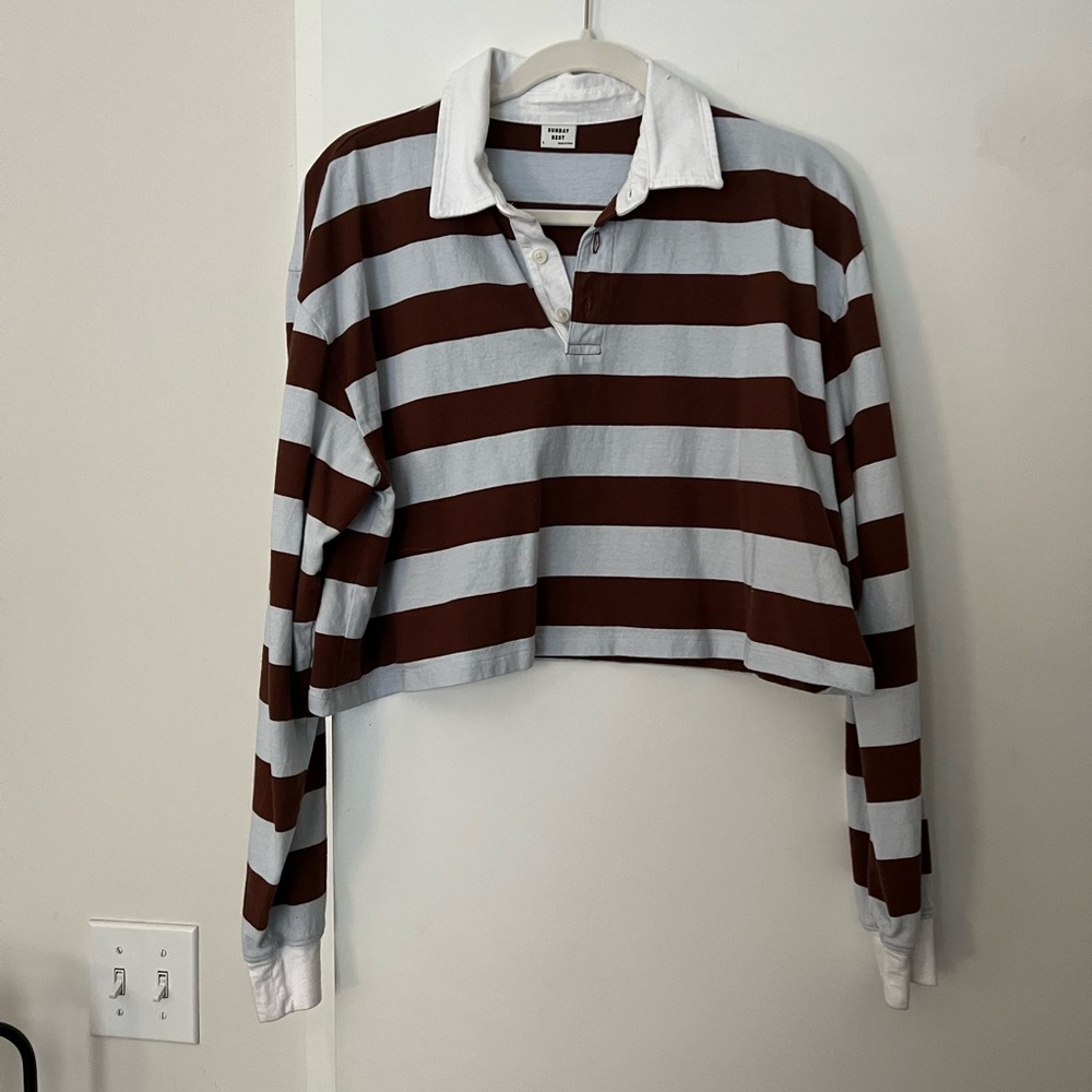 Sunday Best Cropped Striped Polo Long Sleeve